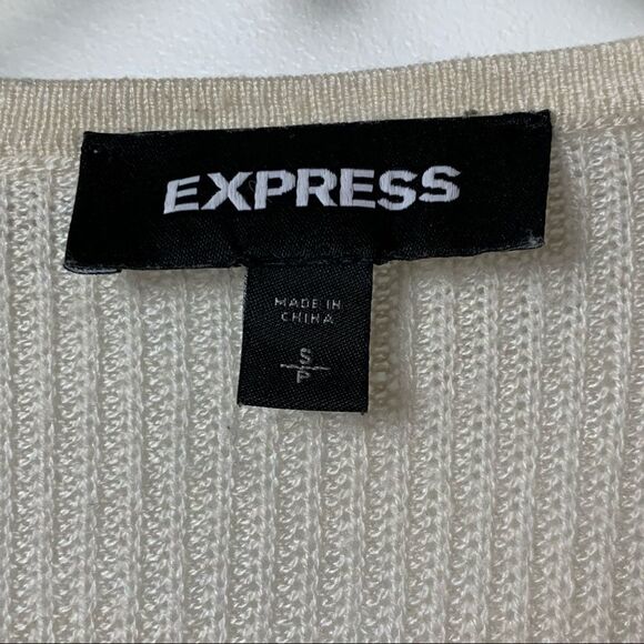 Express Size Small Long Cream and Navy Blue Striped Open Sweater - Picture 4 of 7